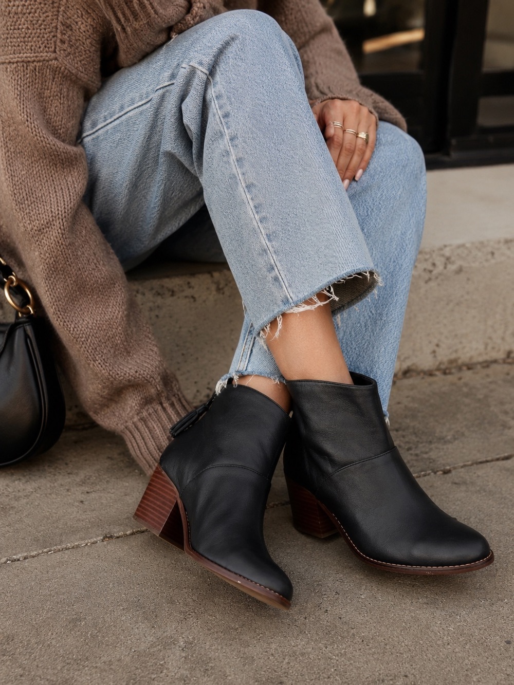 Toms Leila leather ankle boots black 8